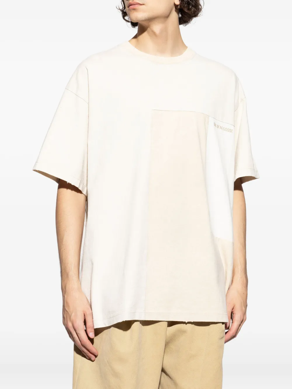 Golden Goose T-shirt met colourblocking en logodetail Beige
