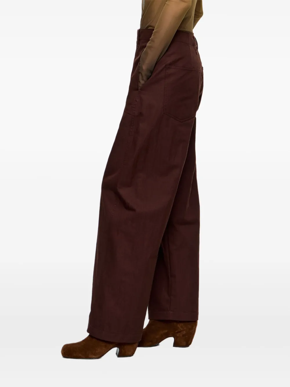 Bimba Y Lola Technical Cotton Barrel Leg Trousers In Brown