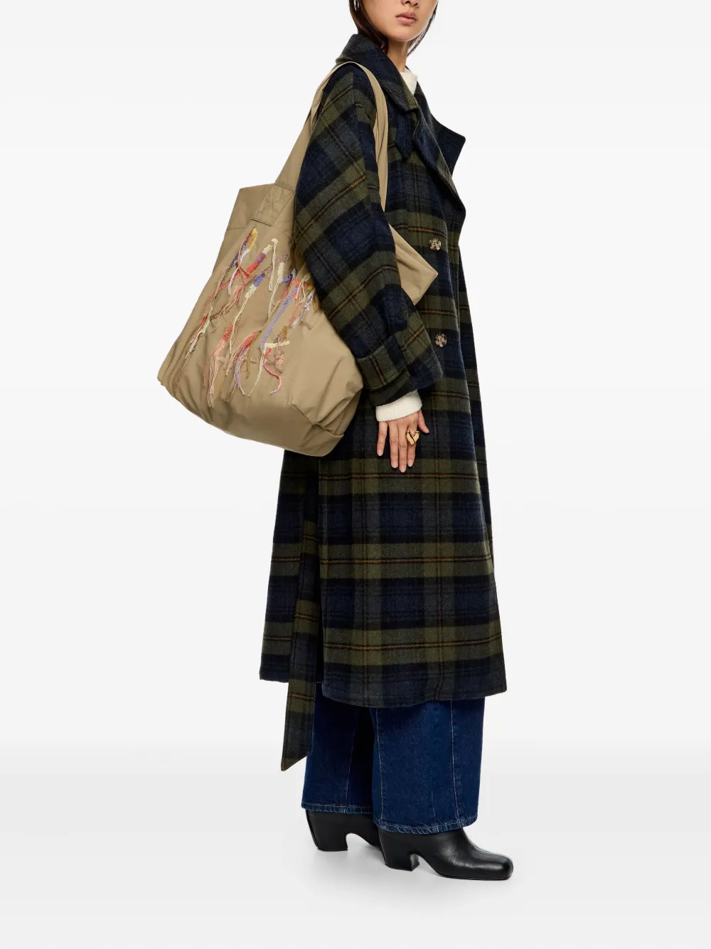 Bimba y Lola Schoudertas met geborduurd logo - Beige