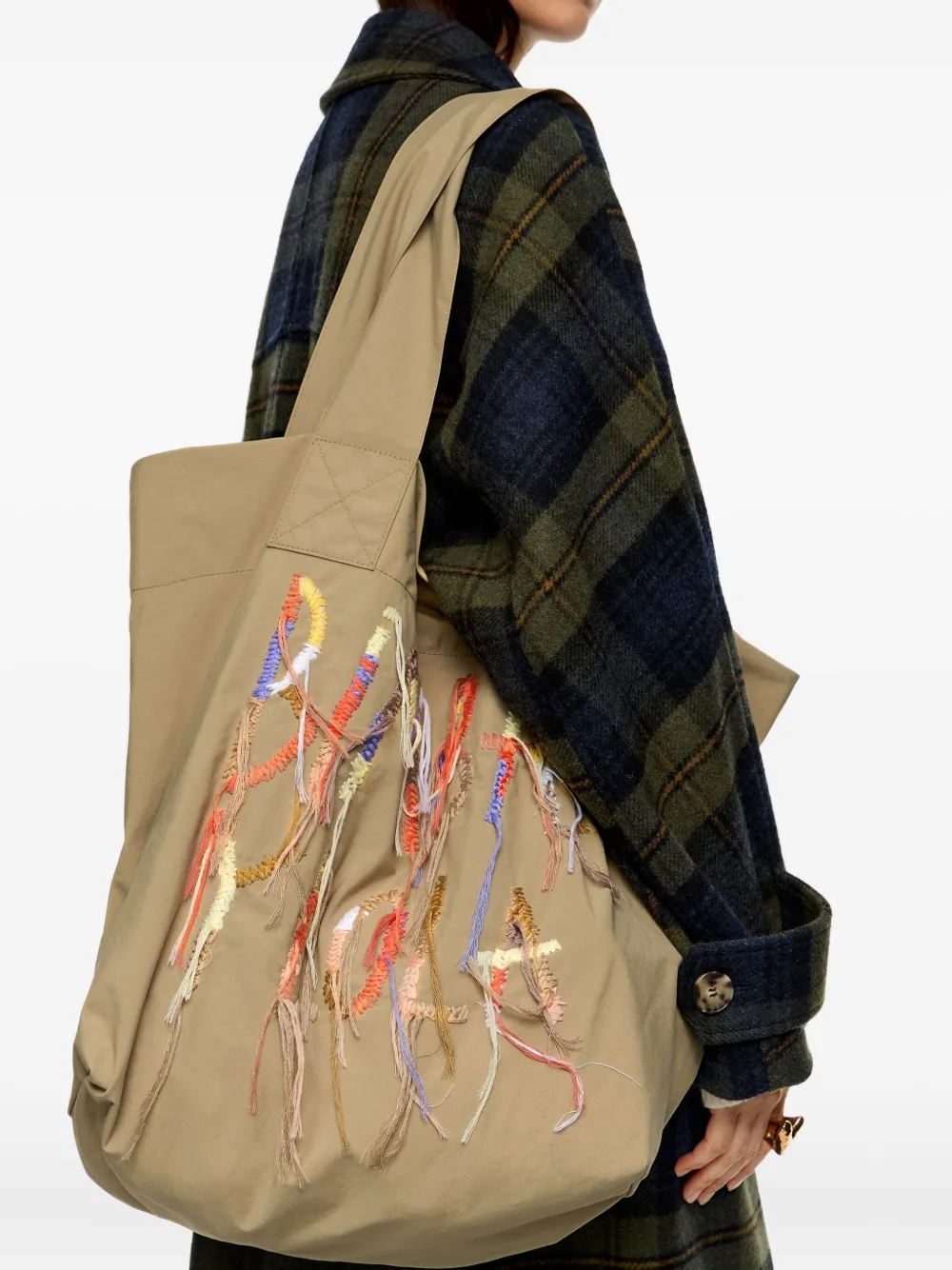 Bimba y Lola Schoudertas met geborduurd logo Beige