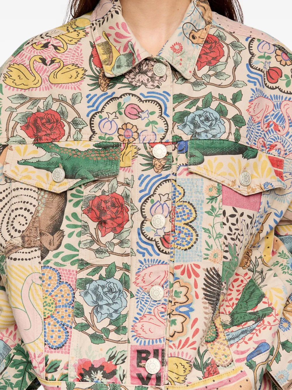 Bimba Y Lola Printed Denim Jacket In Multi