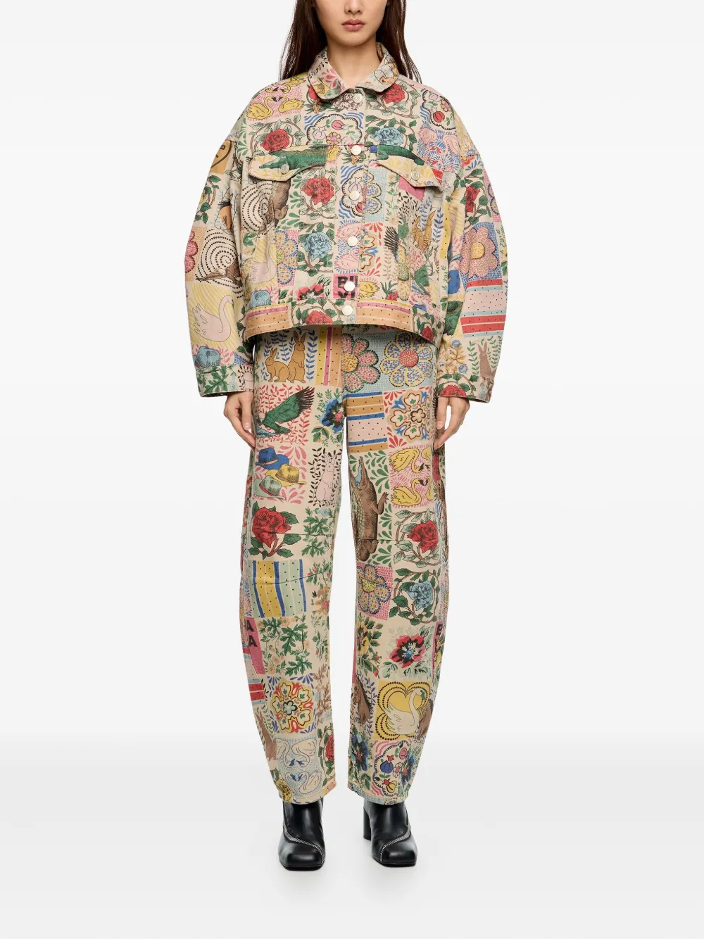 Bimba Y Lola Printed Denim Jacket In Multi