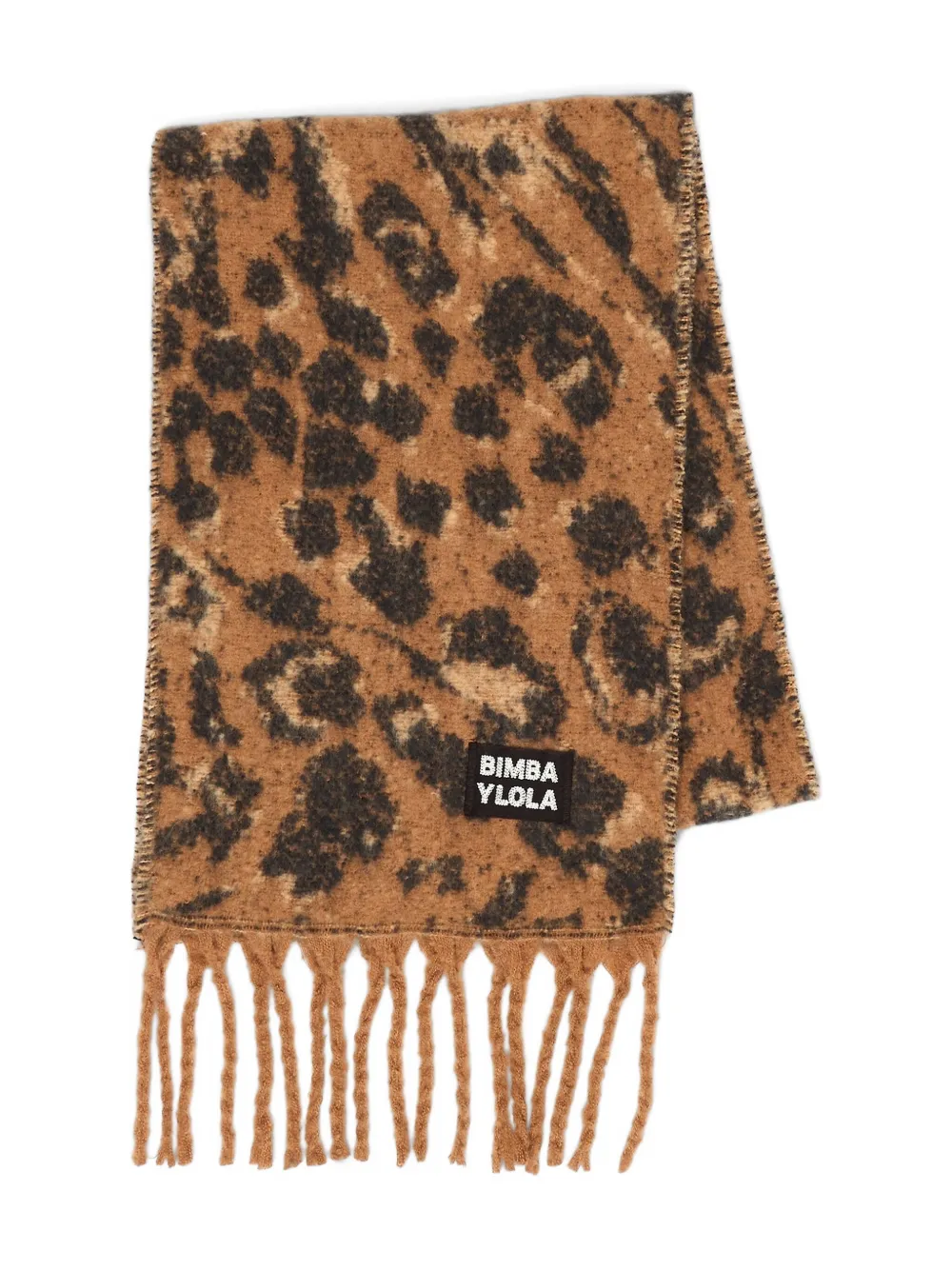 Bimba Y Lola Fringed Animal-print Scarf In Brown