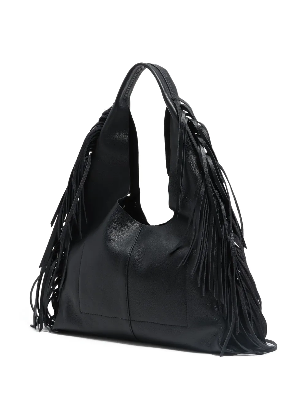 Bimba Y Lola Medium Fringed Leather Paper Bikini Bag In Black