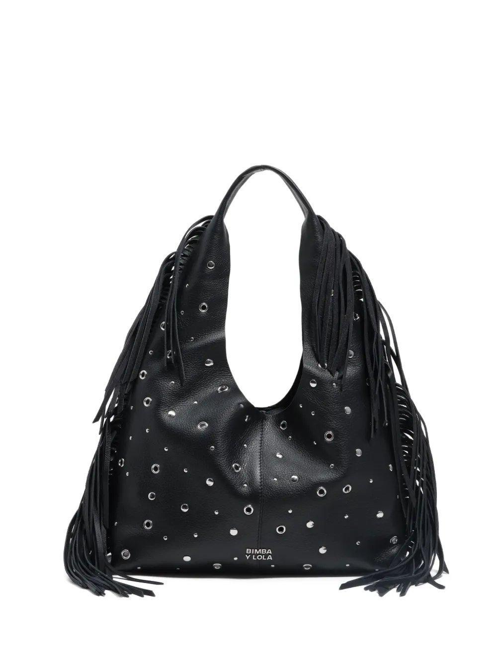 Bimba Y Lola Medium Fringed Leather Paper Bikini Bag In Black