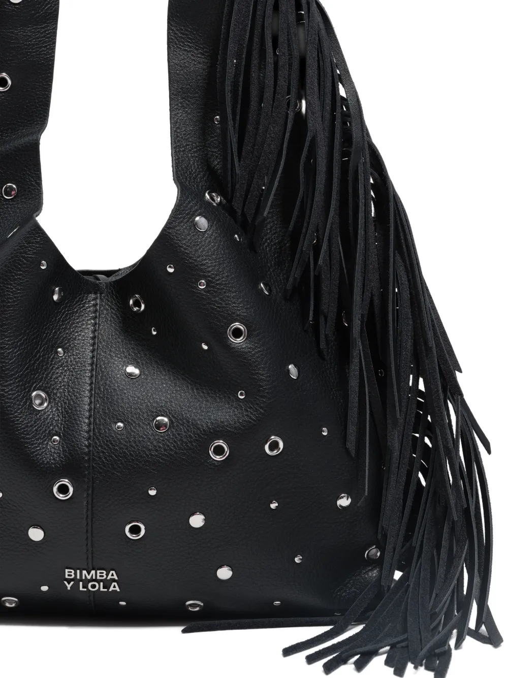 Bimba Y Lola Medium Fringed Leather Paper Bikini Bag In Black