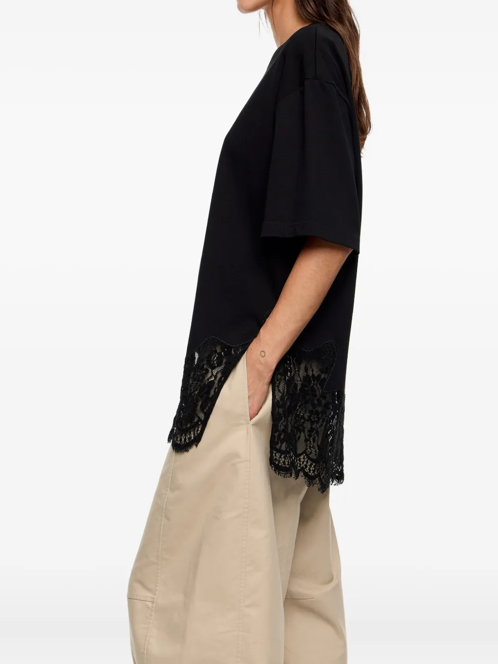 Bimba Y Lola Oversize Lace T-shirt In Black