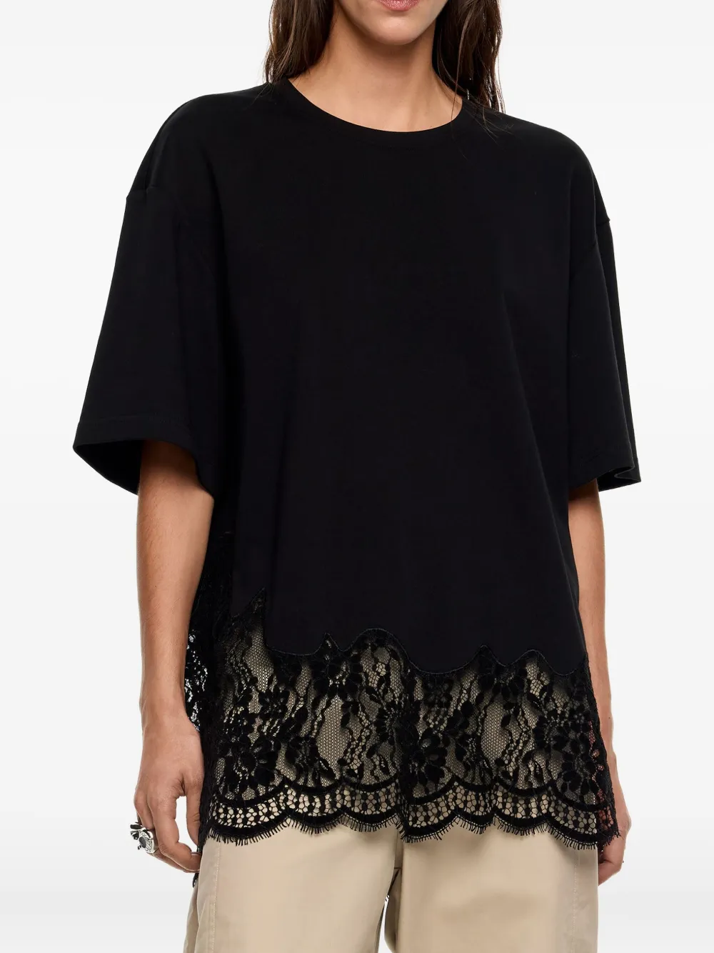Bimba Y Lola Oversize Lace T-shirt In Black
