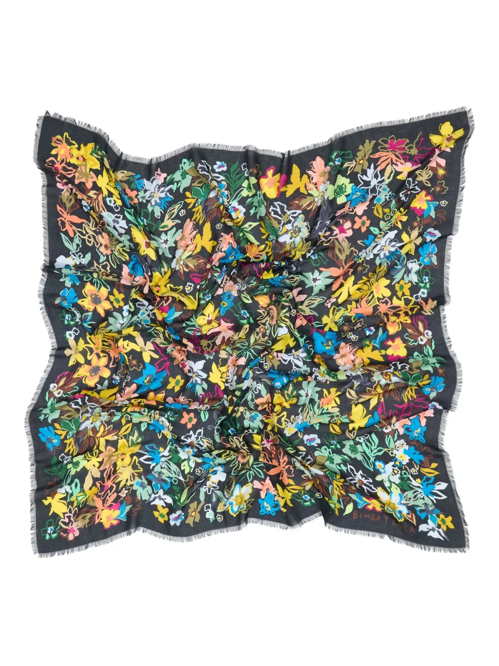 Bimba y Lola flower-print fringed scarf | Black | Image 1