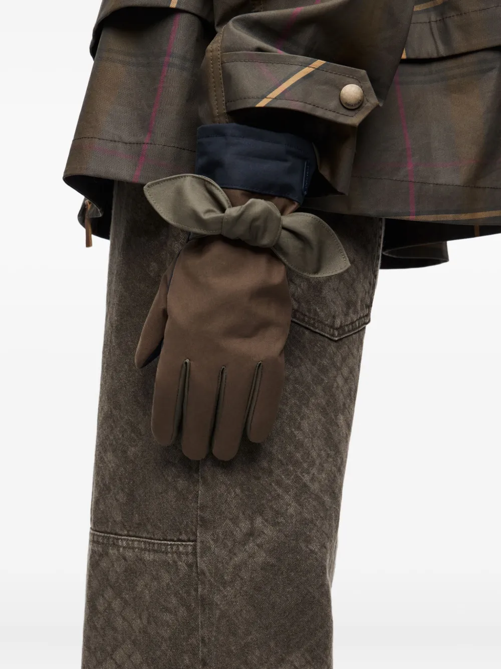 Bimba Y Lola Patchwork Bow Gloves In Brown