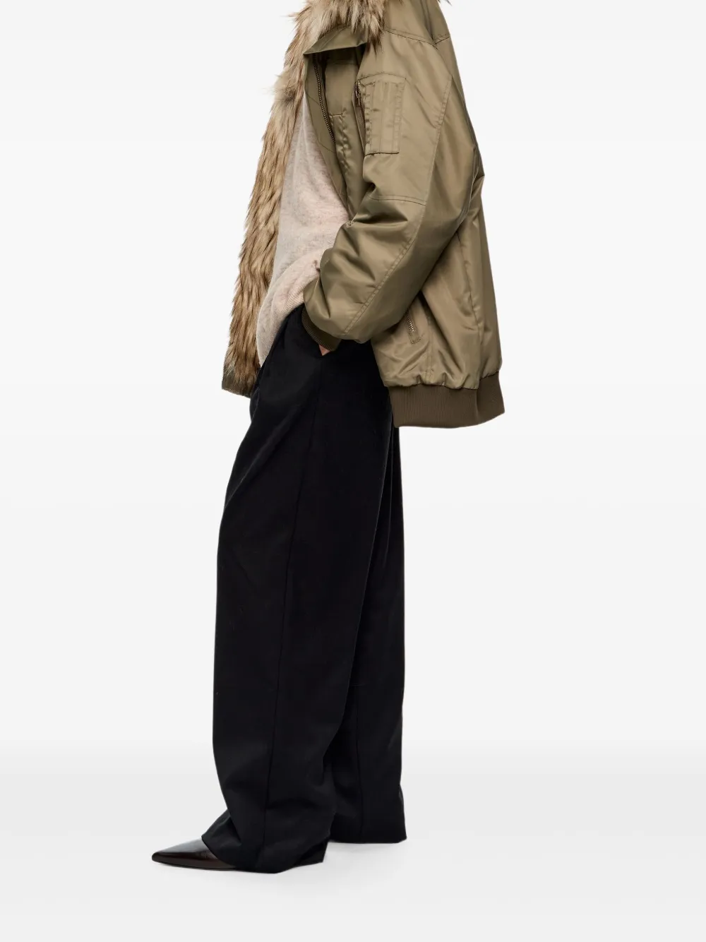 Bimba Y Lola Faux-fur-lined Padded Bomber Jacket In Green