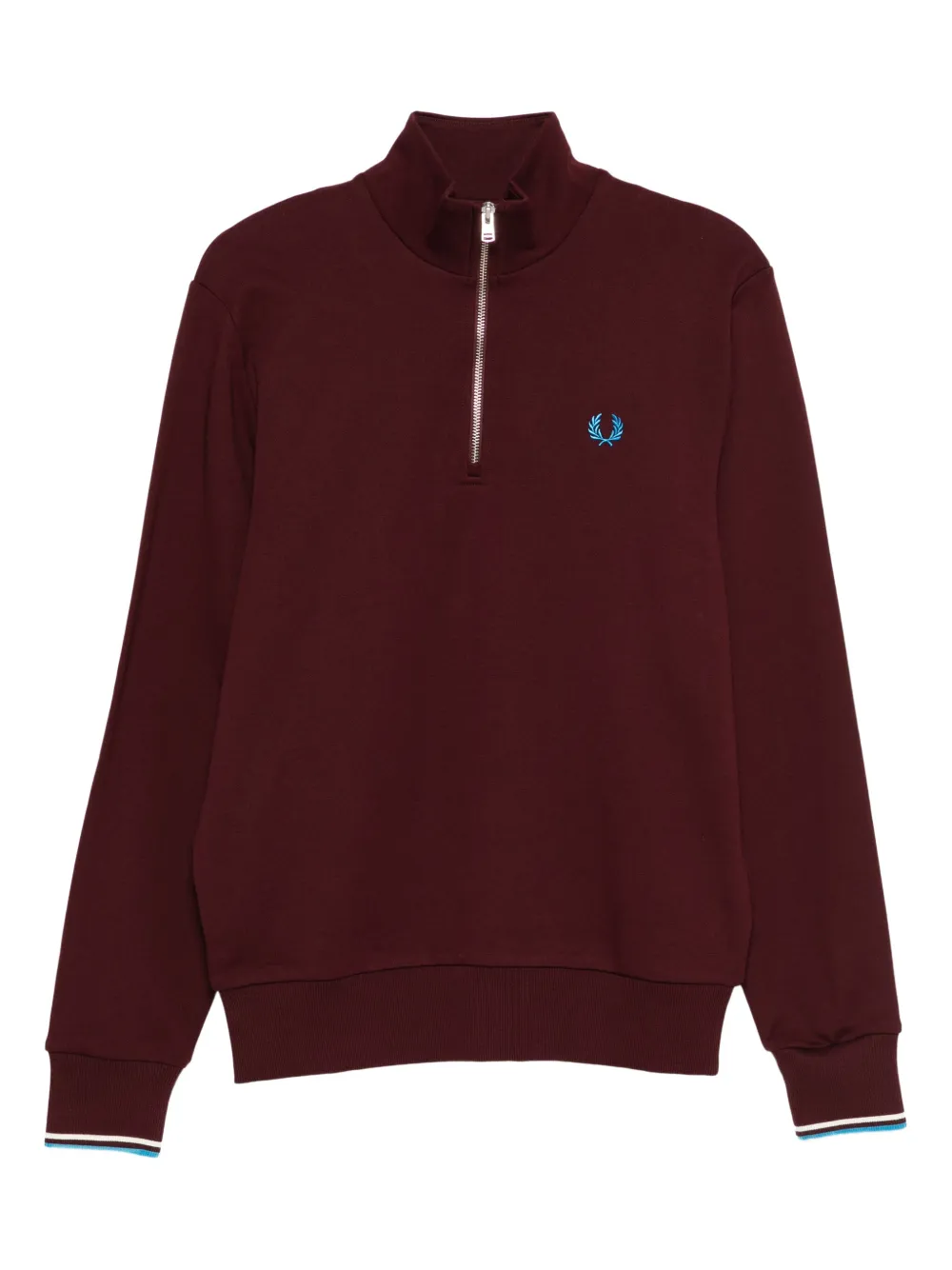 Fred Perry 로렐 자수 하프 지퍼 스웨트셔츠 | 레드 | Image 1