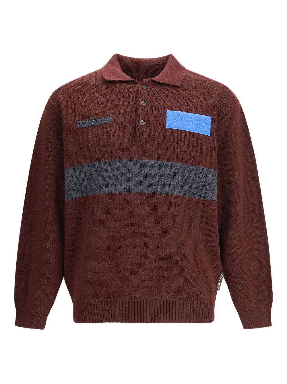 GR10K Poloshirt met knoopsluiting en gestreept detail - Rood