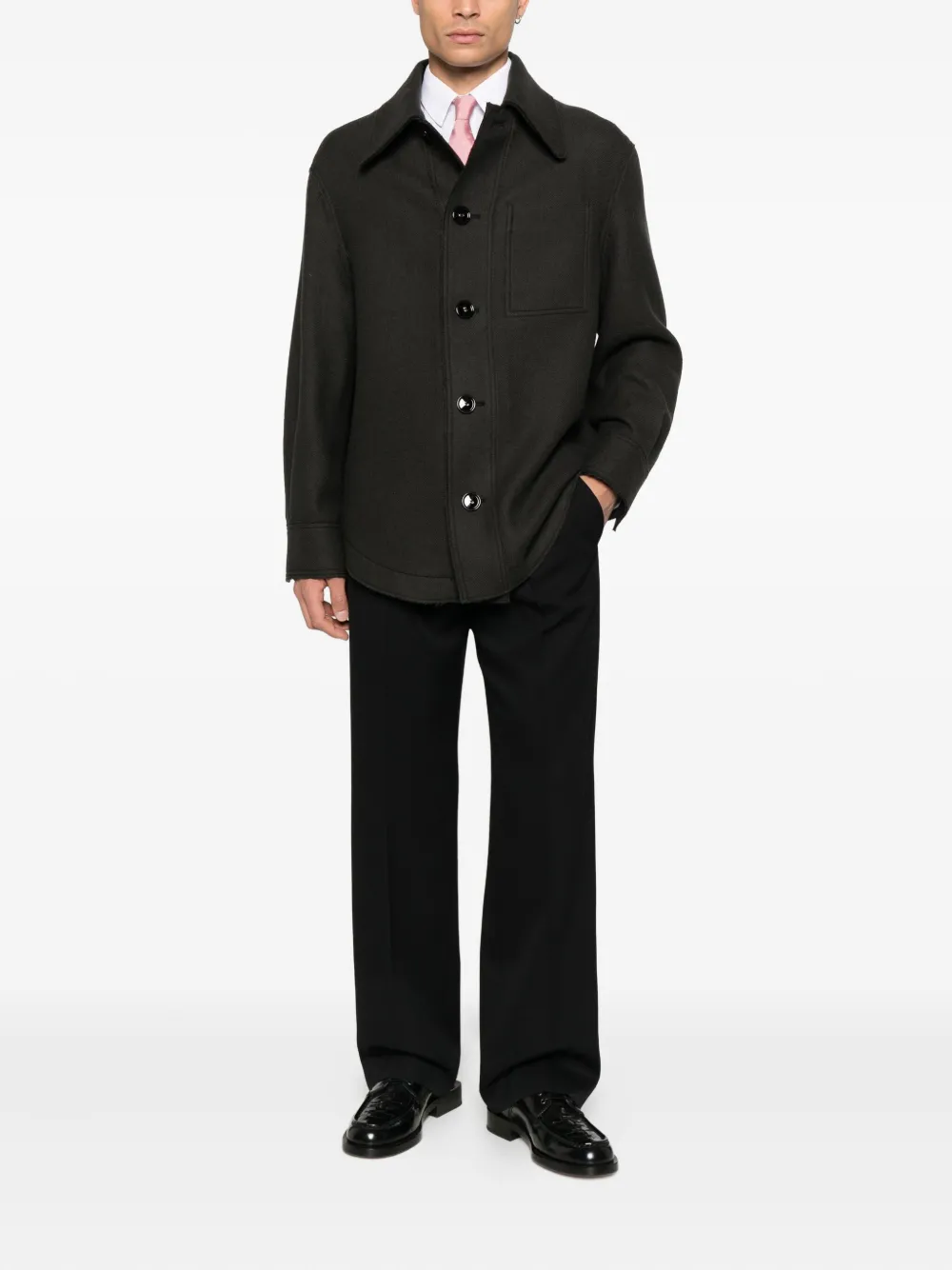 Ami Alexandre Mattiussi Ami Paris Anthracite Grey Wool Shirt With Pockets In Black