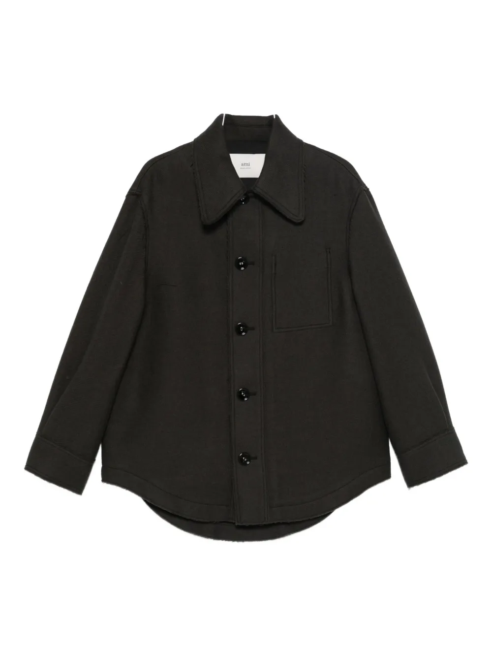 Ami Alexandre Mattiussi Ami Paris Anthracite Grey Wool Shirt With Pockets In Black