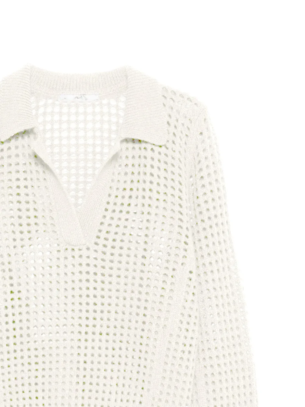 3311 Openwork Polo-collar Sweater In Neutral