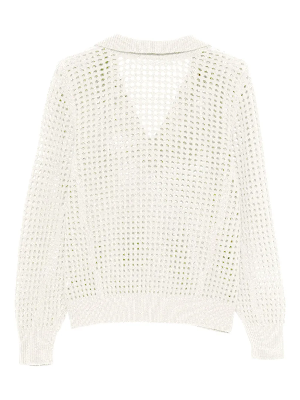 3311 Openwork Polo-collar Sweater In Neutral