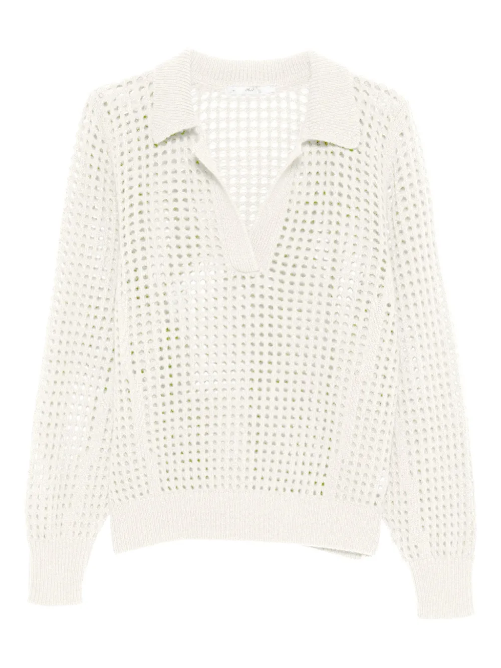 3311 Openwork Polo-collar Sweater In Neutral