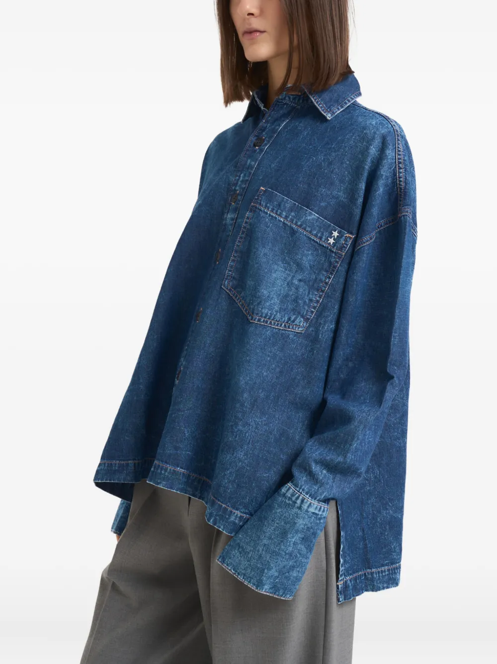 Icon Denim Rena Star-detail Shirt In Blue