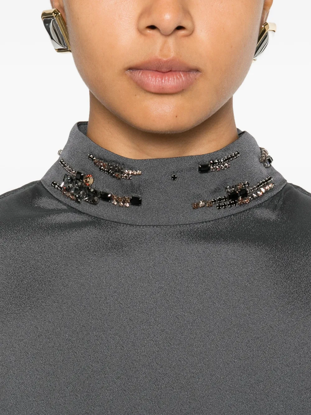 Fabiana Filippi Verfraaide jurk met hoge hals Grijs