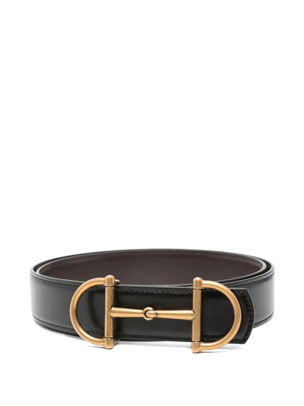 Gucci Men Black Reversible Belt With Horsebit On The Front In Leather Man In Black