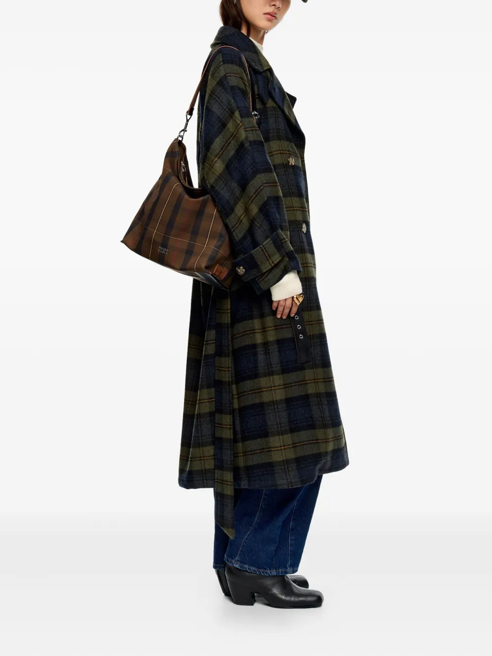 Bimba Y Lola Plaid Strap Cross Body Bag In Brown