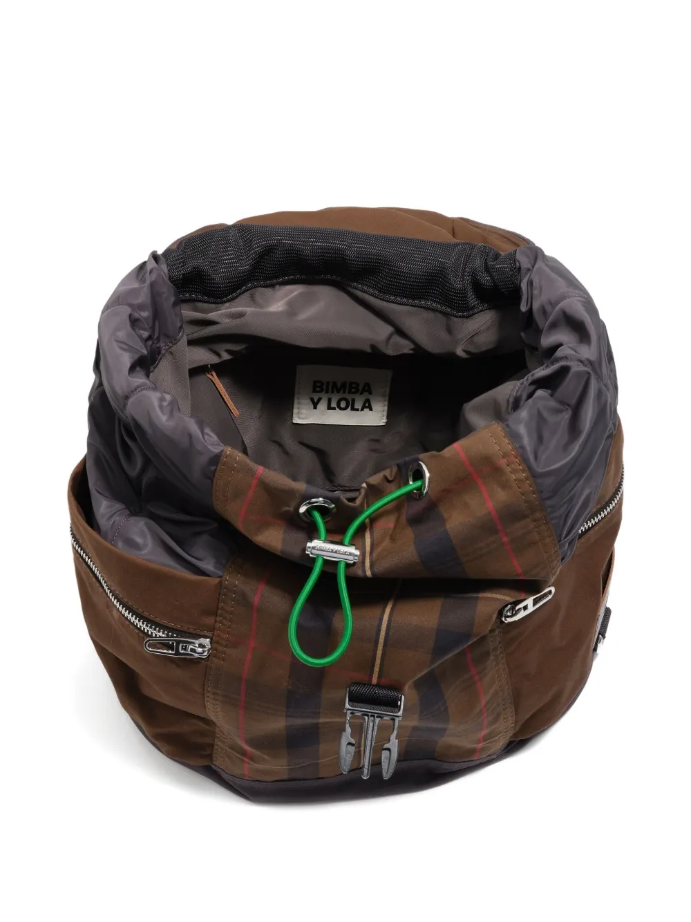 Bimba Y Lola Zip Plaid Backpack In Brown