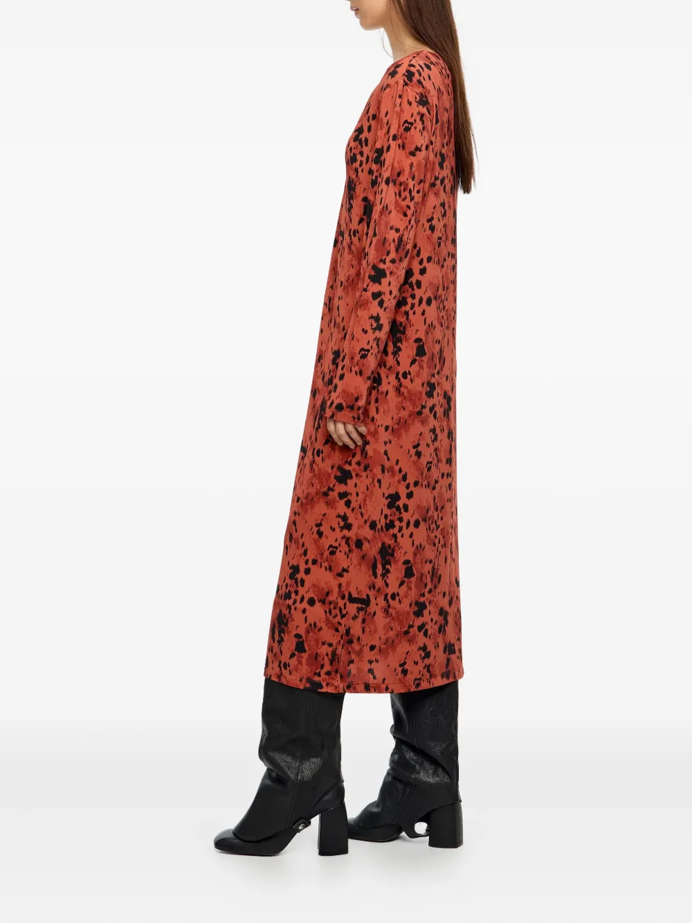Bimba Y Lola Gathered Printed Midi Dress In Brown