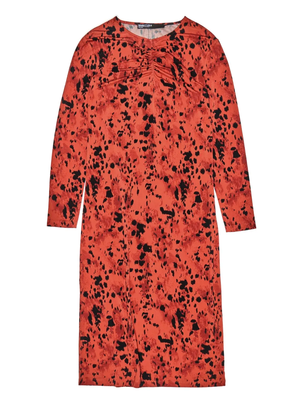 Bimba Y Lola Gathered Printed Midi Dress In Brown