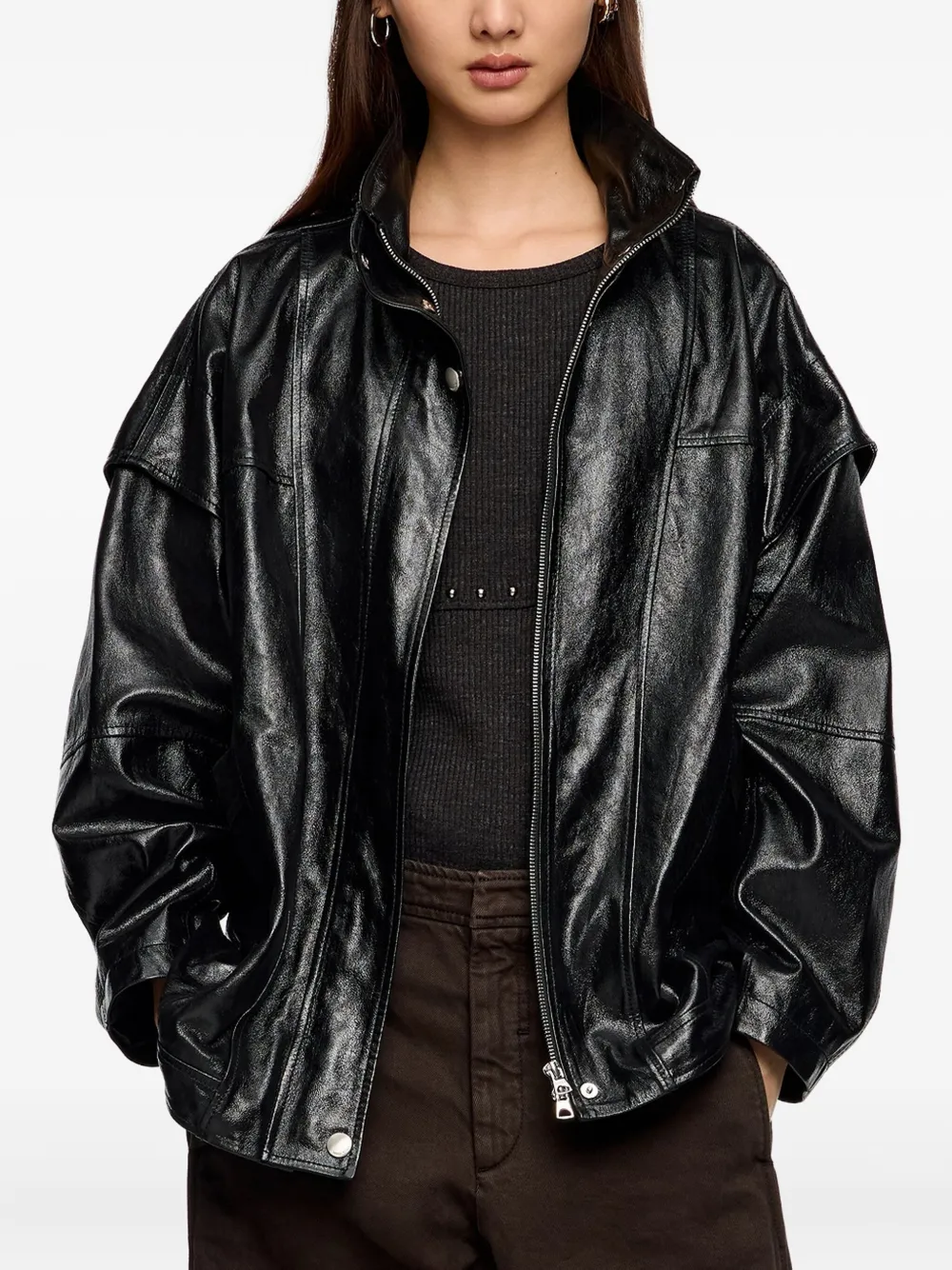 Bimba y Lola ジップアップ レザージャケット - ブラック Bimba y Lola ジップアップ レザージャケット - ブラック