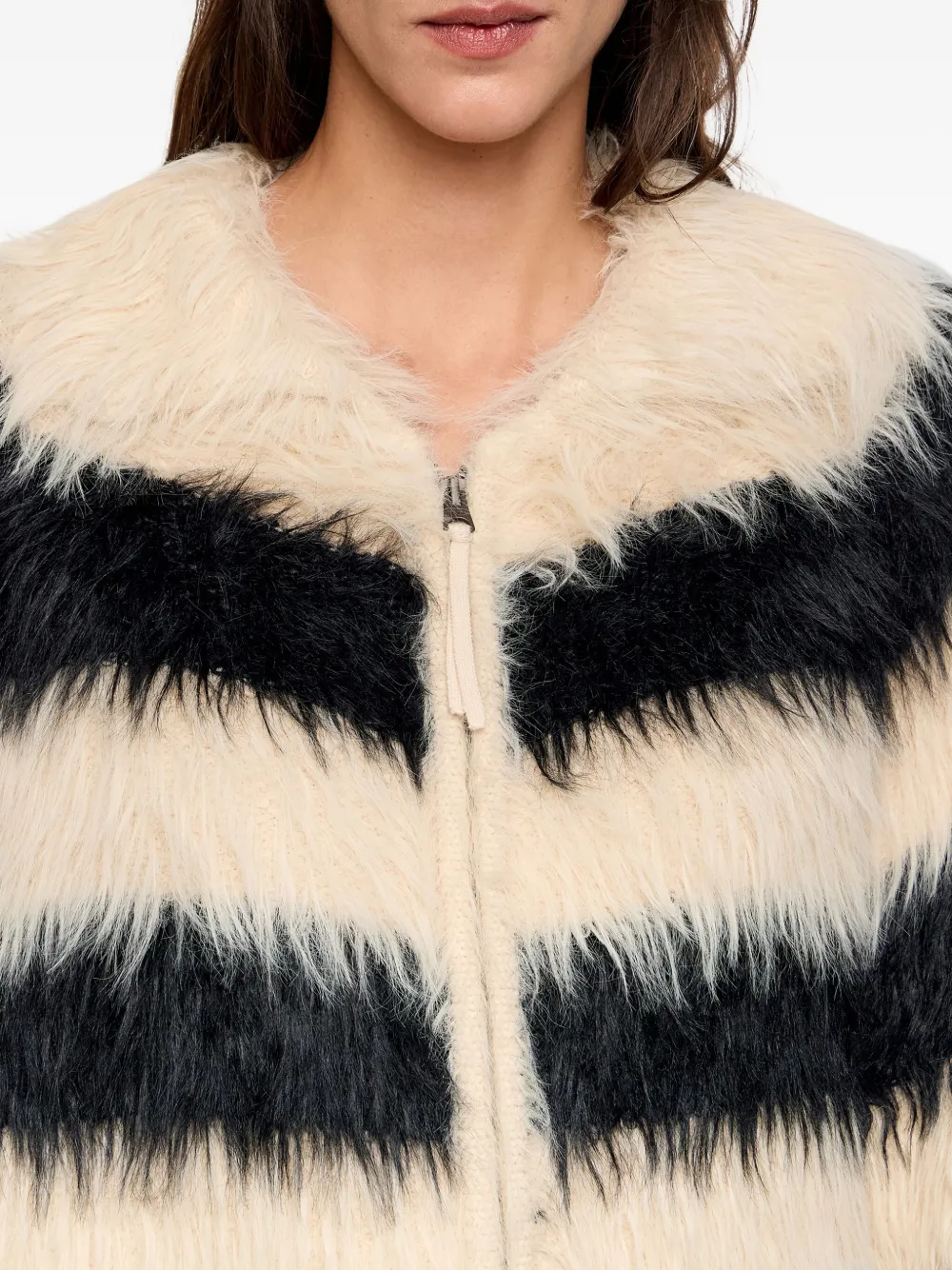 Bimba Y Lola Oversize Striped Fur Cardigan In Black