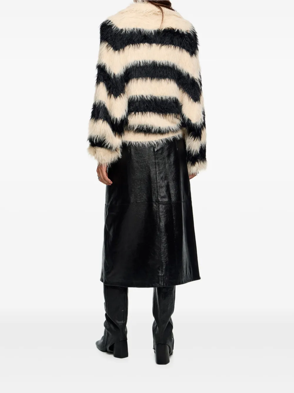 Bimba Y Lola Oversize Striped Fur Cardigan In Black