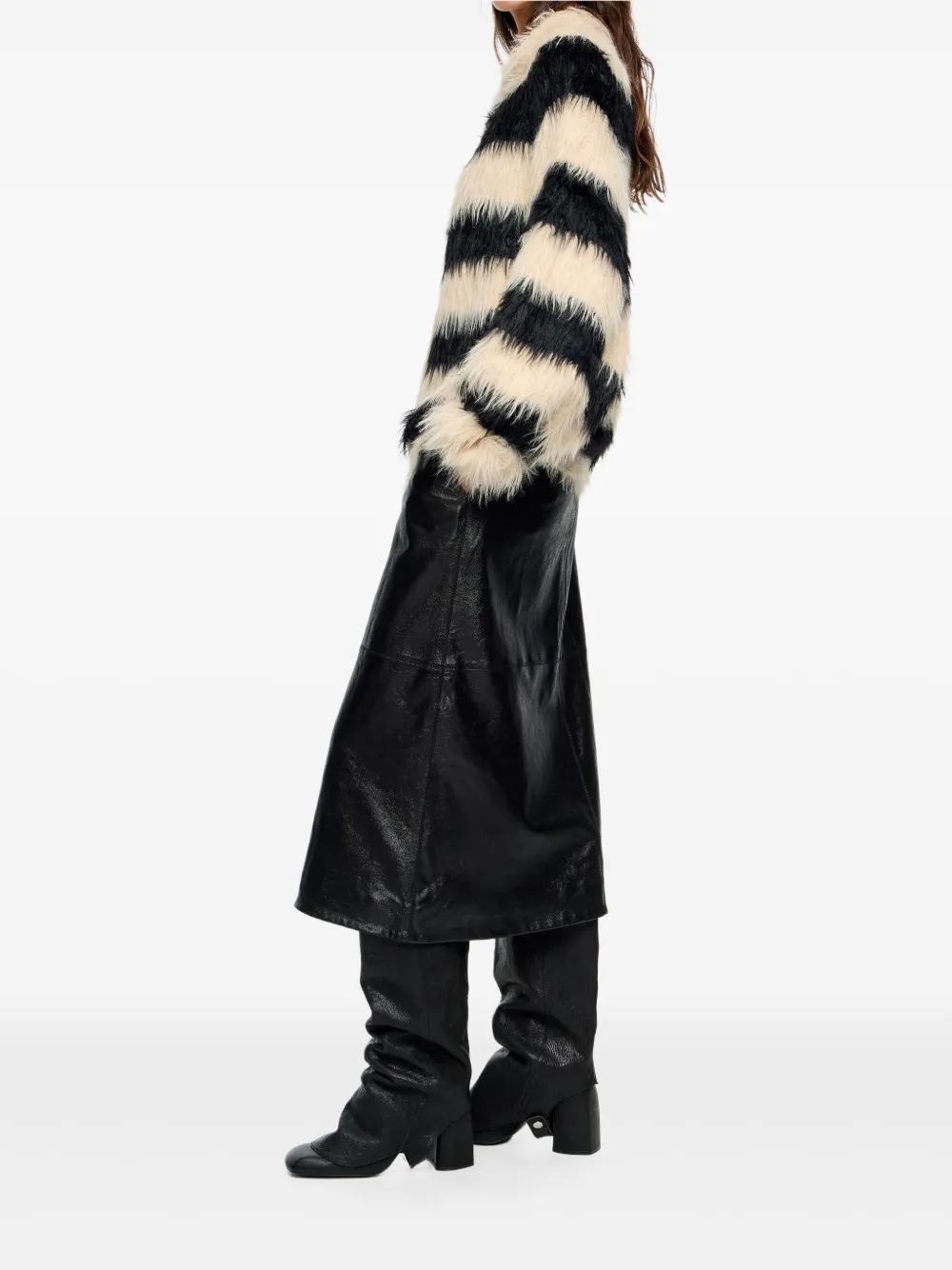 Bimba Y Lola Oversize Striped Fur Cardigan In Black