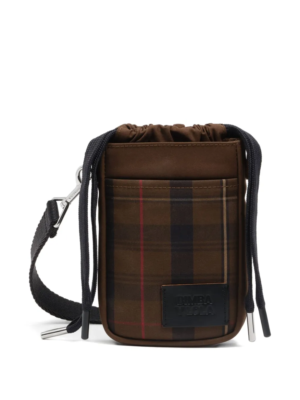 Bimba y Lola plaid drawstring phone bag | Brown | Image 1