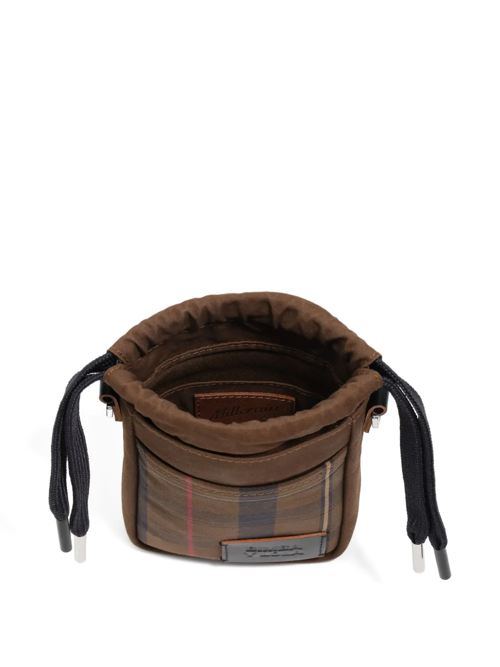 Bimba Y Lola Plaid Drawstring Phone Bag In Brown