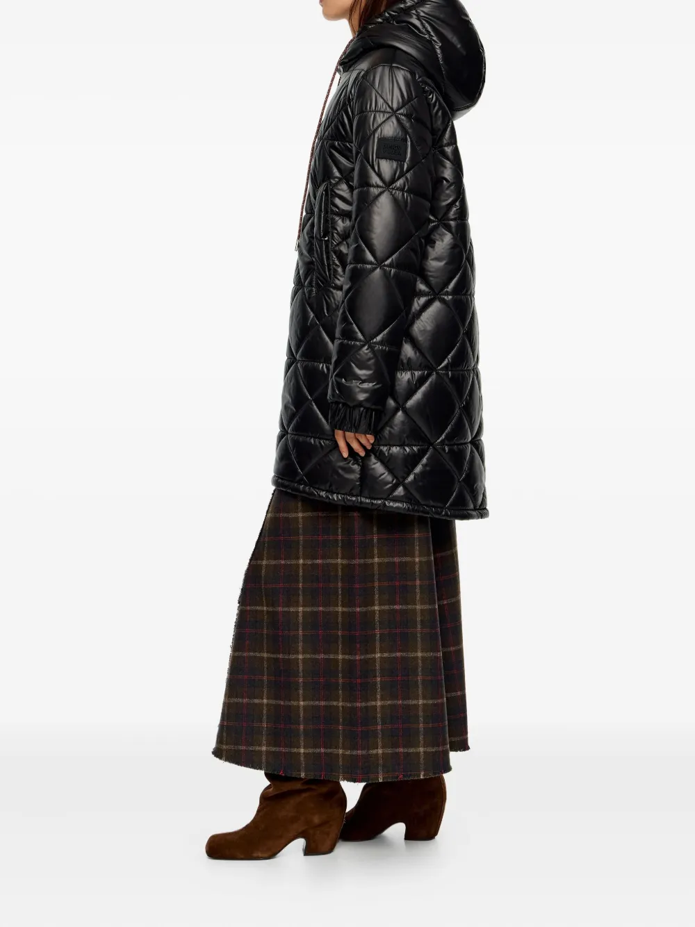 Bimba Y Lola Hooded Quilted Coat In Black