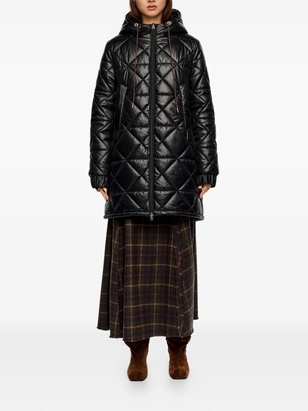 Bimba Y Lola Hooded Quilted Coat In Black