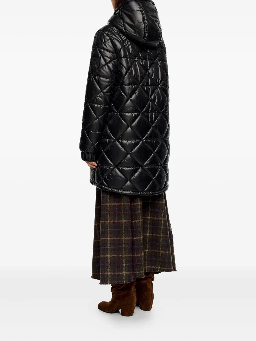 Bimba Y Lola Hooded Quilted Coat In Black