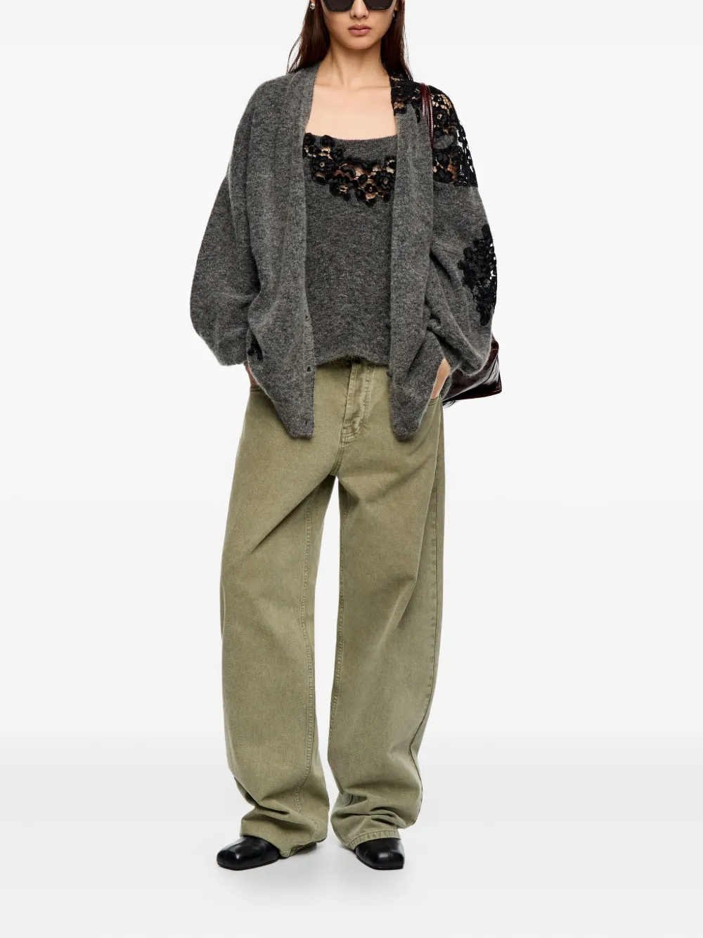 Bimba Y Lola Lace-detail Cardigan In Gray