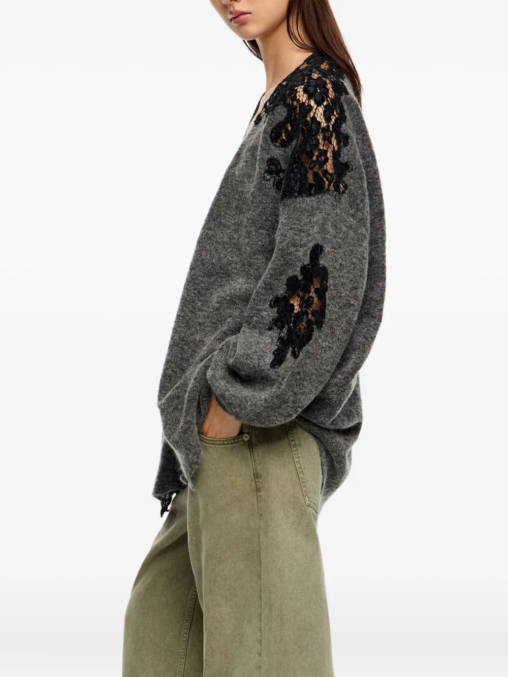 Bimba Y Lola Lace-detail Cardigan In Gray