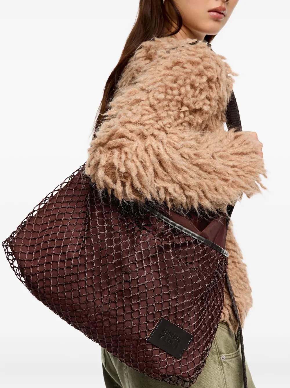 Bimba Y Lola Medium Net-panel Shoulder Bag In Brown