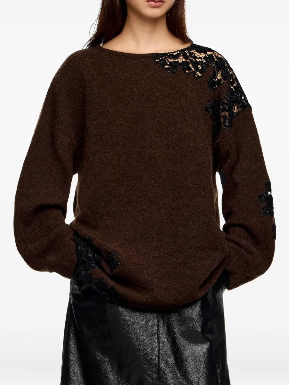 Bimba Y Lola Lace-panel Sweater In Burgundy