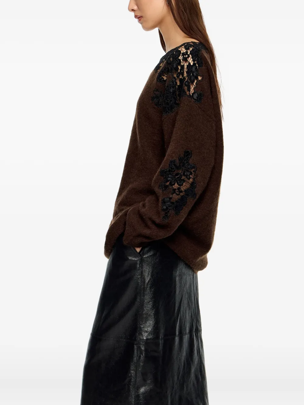 Bimba Y Lola Lace-panel Sweater In Burgundy