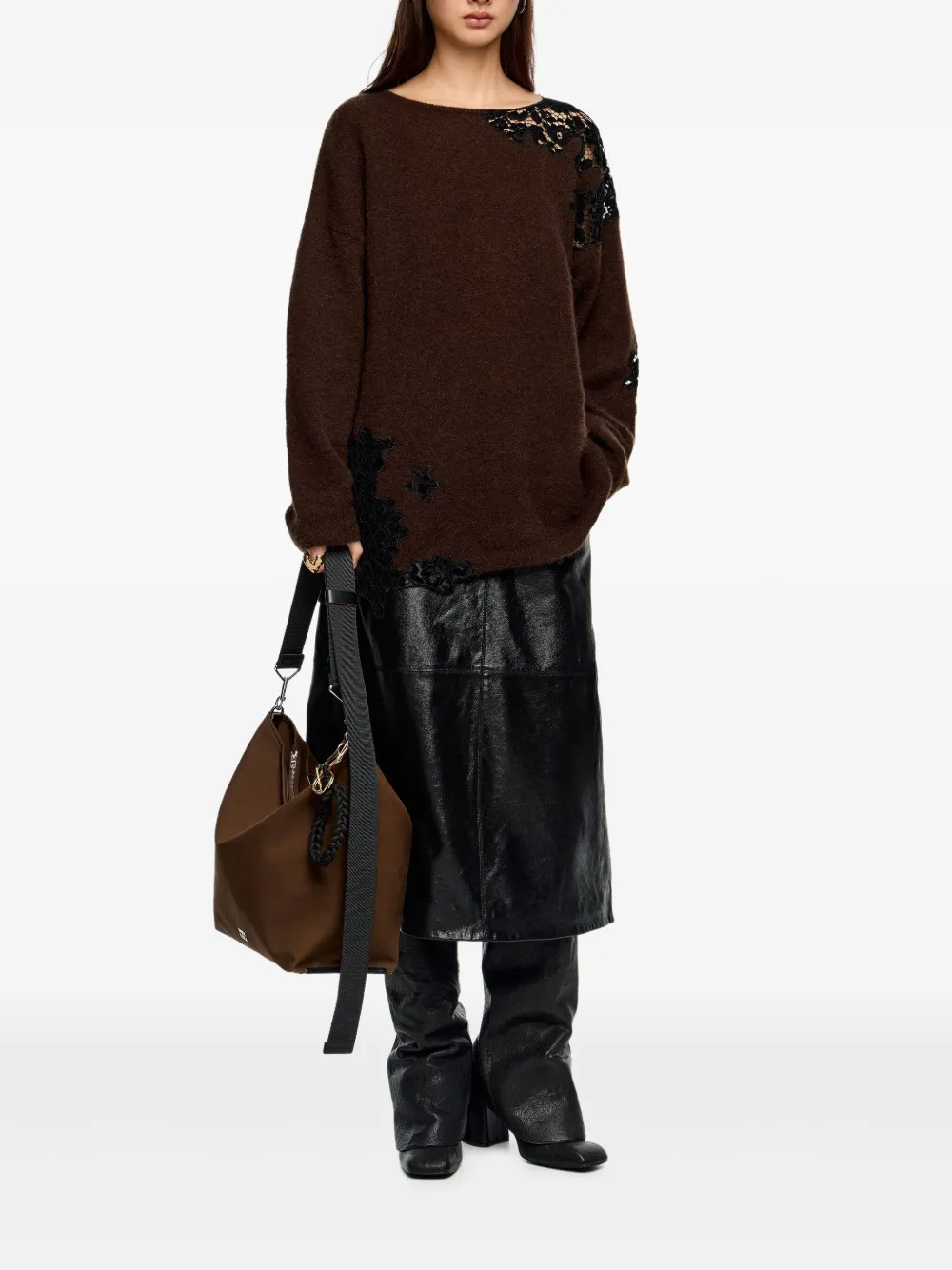 Bimba Y Lola Lace-panel Sweater In Burgundy