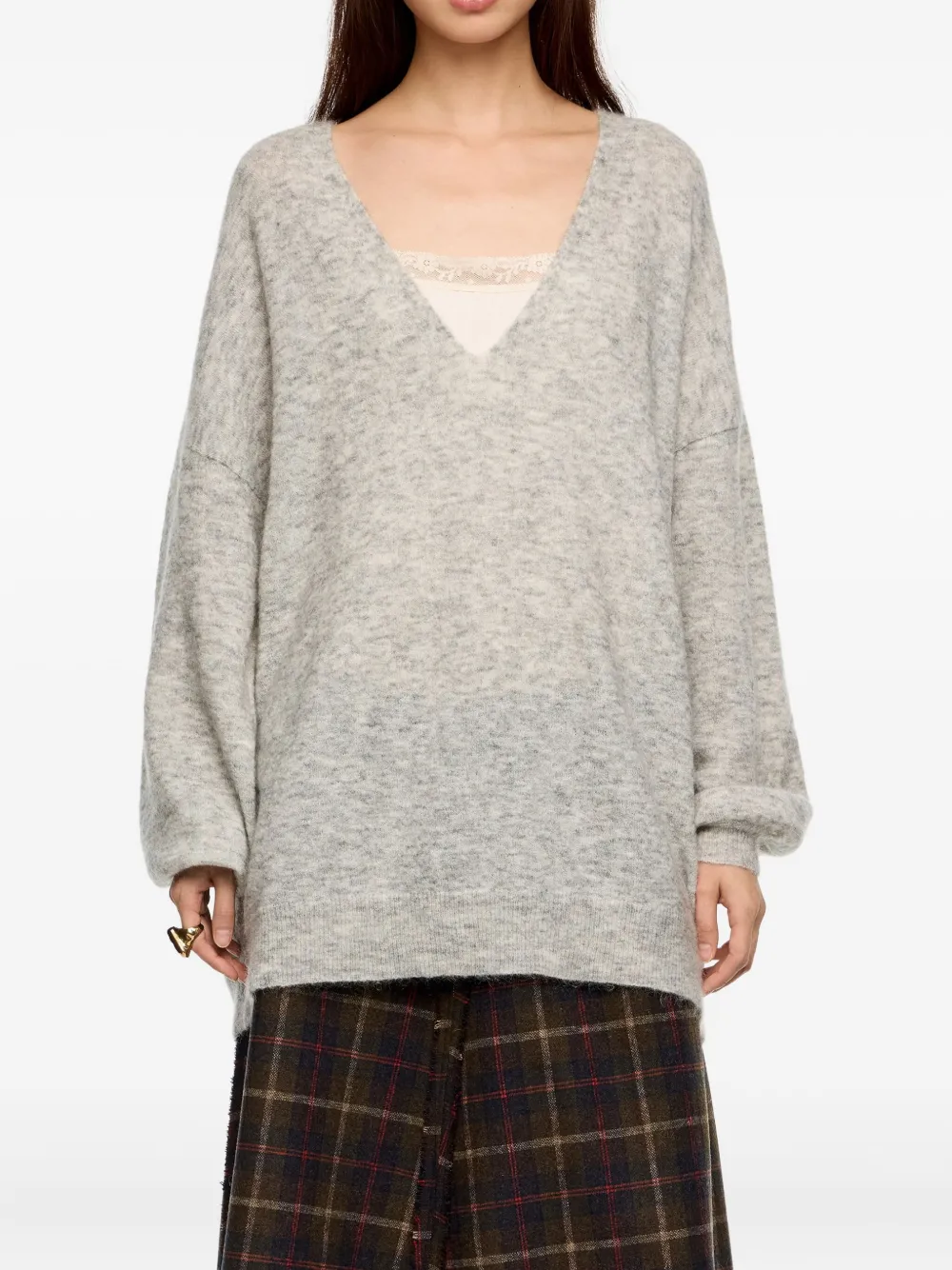 Bimba Y Lola Light Gray Mohair Sweater Satin Inner Top In Gray