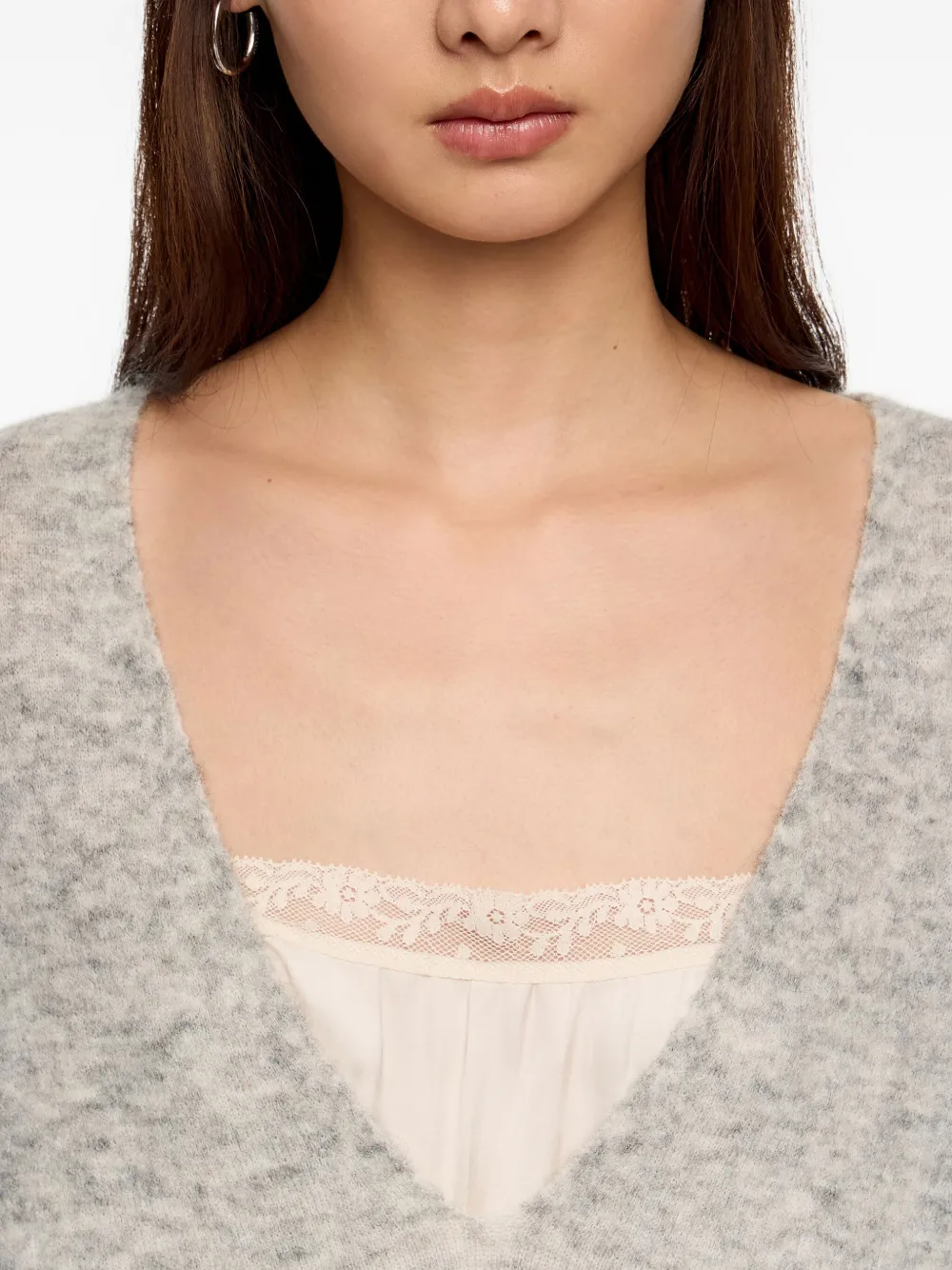 Bimba Y Lola Light Gray Mohair Sweater Satin Inner Top In Gray