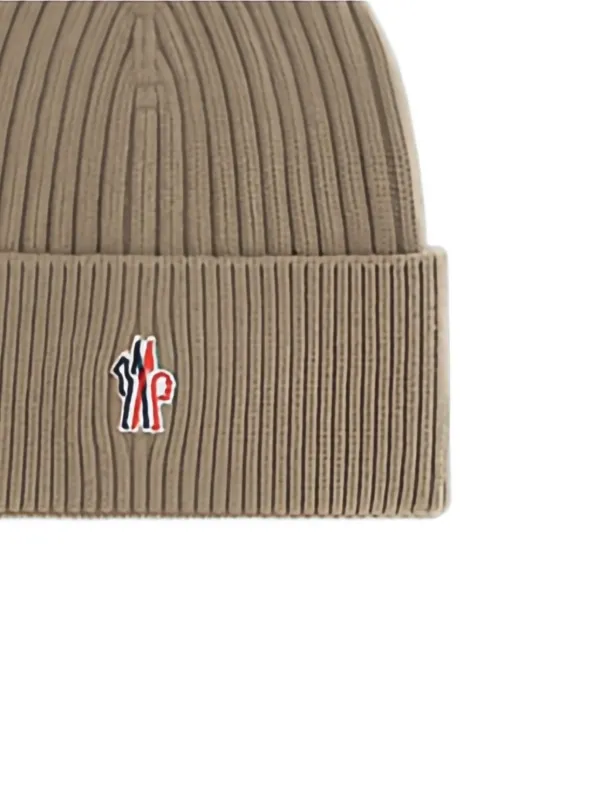 Moncler Grenoble Ribbed logo-patch Beanie Hat | Neutrals  display picture 3