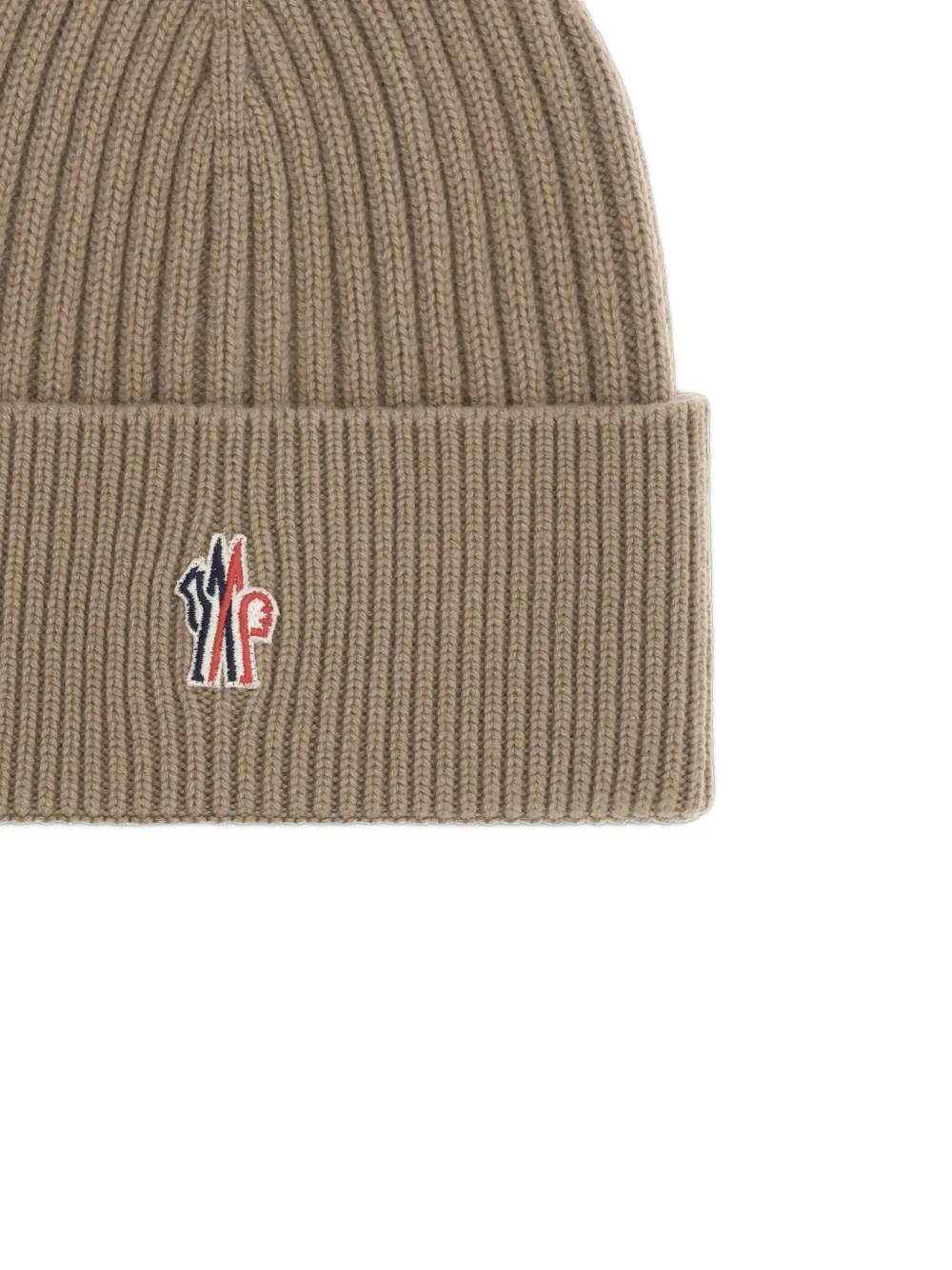 Moncler Ribbed Logo-patch Beanie Hat In Neutral