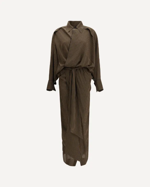 Petar Petrov Striped Maxi Shirt Dress in Brown