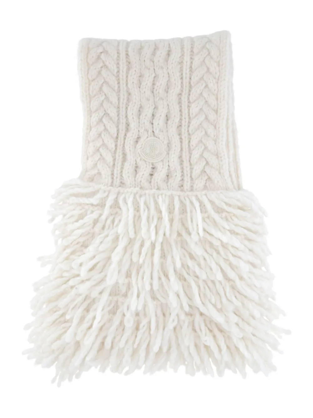 Moncler Cable-knit Fringed Scarf In White